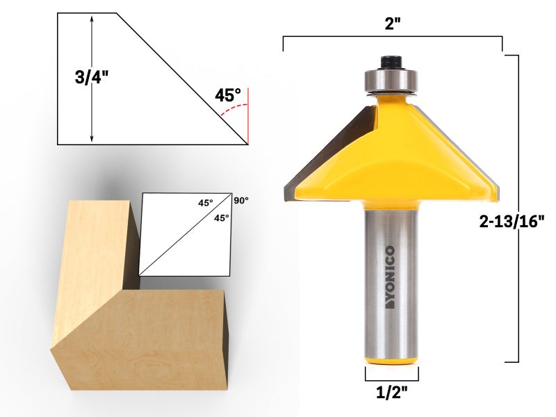 YONICO Router Bits Edge Forming Chamfer 45 Degree 1/2-Inch Shank 13916 - Image 2